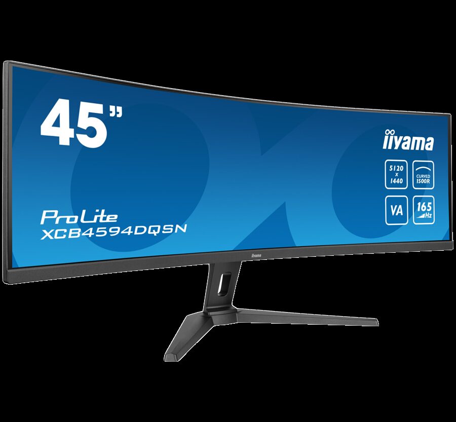 Alternative view of IIYAMA Monitor LED XCB4594DQSN-B1 45’’ Dual QHD VA panel with KVM switch, USB-C 90W dock and RJ45 5120 x 1440 @165Hz 	32:9 450 cd/m2 3000:1 0.8ms height, tilt HDMI DP USB-C RJ45 Hub