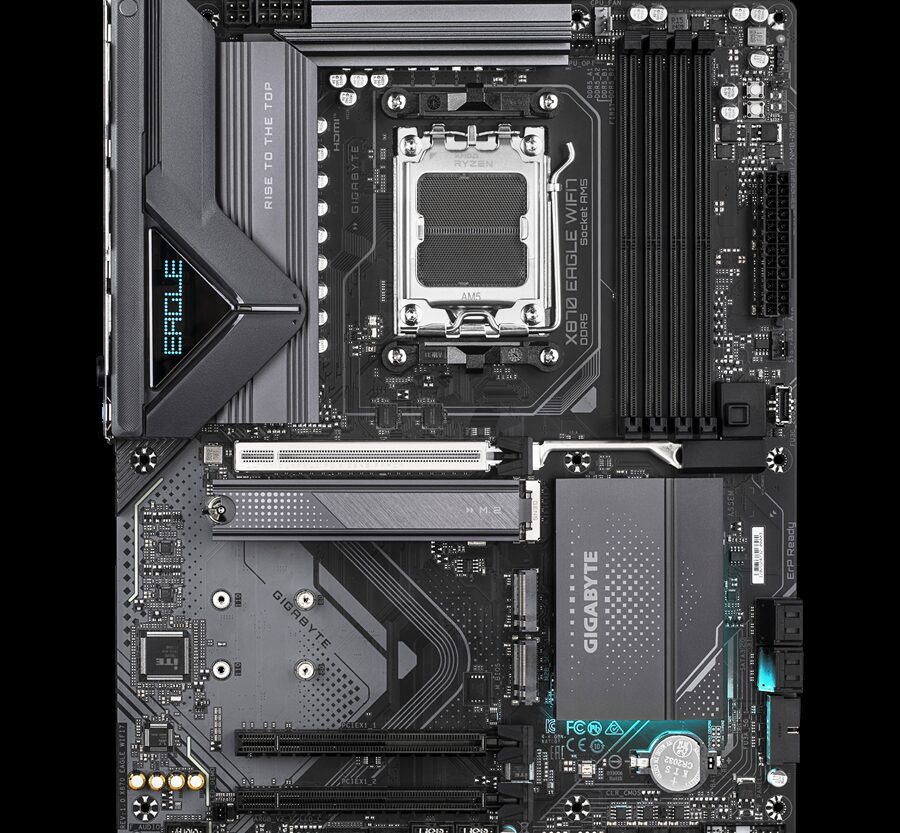 Alternative view of GIGAYBTE Mainboard Desktop X870 EAGLE WIFI7 (AM5, 4x DDR5 256GB, 1x PCI-E 5.0 x16x16, 2x PCI-E 3.0 x16x1, 1x PCI-E M.2, 2x M.2, 4x SATA, 2x USB4 Type-C DP, 4x USB 3.2, 1x HDMI, WiFi7, 2.5GbE LAN, ATX)