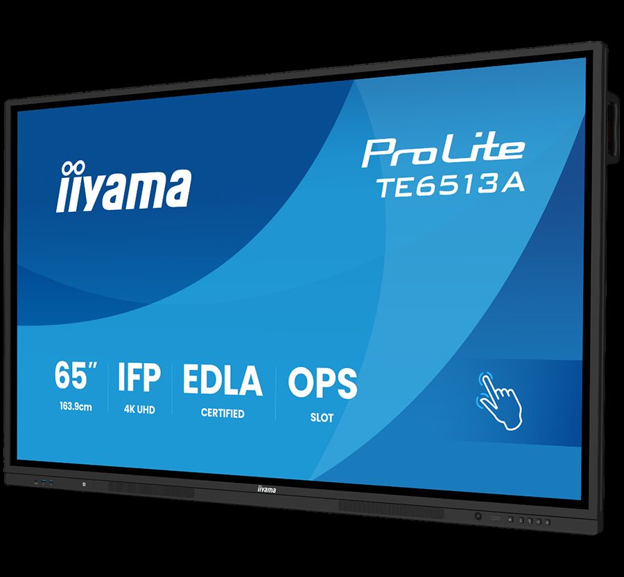 Alternative view of IIYAMA LFD Interactive TE6513A-B1AG Thin bezel 4K 450 cd/m PureTouch-IR 40, 10pt writing  200Hz Scan rate iiWare 21E (Android 14 OS) Google EDLA, iiControl (DMS), WhiteBoard, web browser