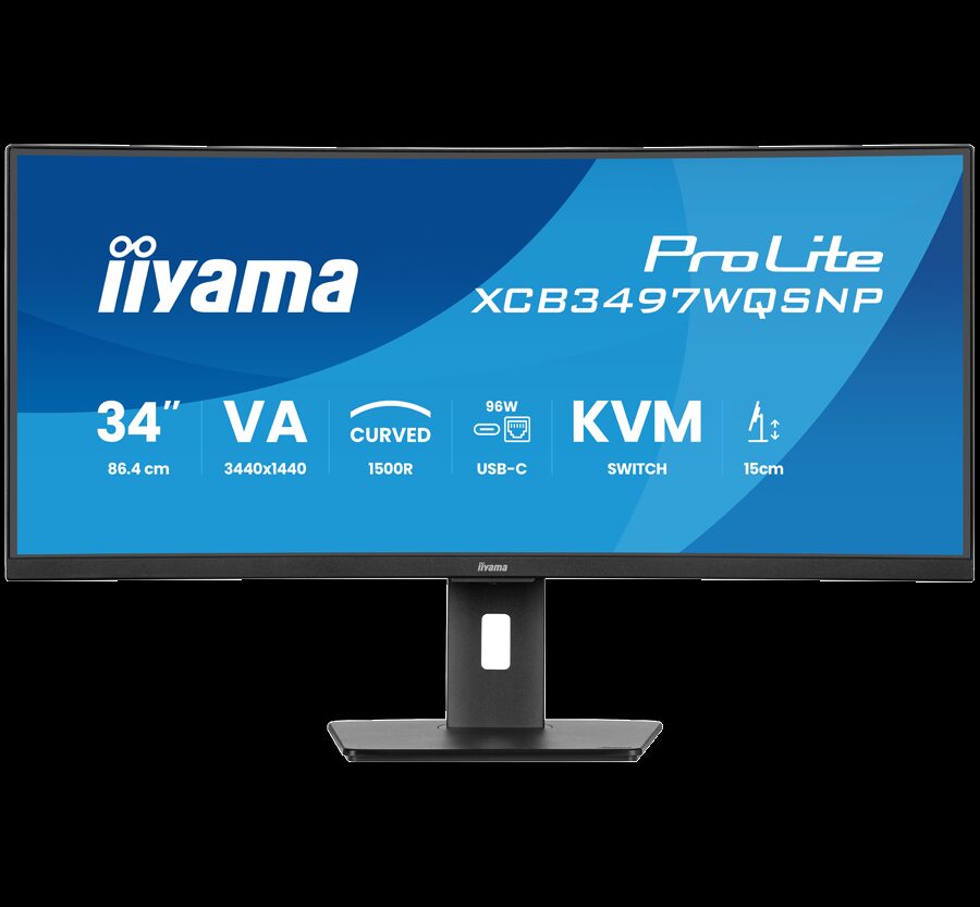 34" UW Curved VA-panel, 3440x1440-120Hz, 350cdm, 0,4ms MPRT, Speakers,USB-C Dock (LAN/KVM/95W PD),DisplayPort, 2xHDMI,USB HUB (2x3.2 2xC) ,Adaptive Sync.15cm Height Adj. Stand