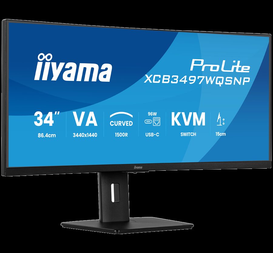 Alternative view of 34" UW Curved VA-panel, 3440x1440-120Hz, 350cdm, 0,4ms MPRT, Speakers,USB-C Dock (LAN/KVM/95W PD),DisplayPort, 2xHDMI,USB HUB (2x3.2 2xC) ,Adaptive Sync.15cm Height Adj. Stand