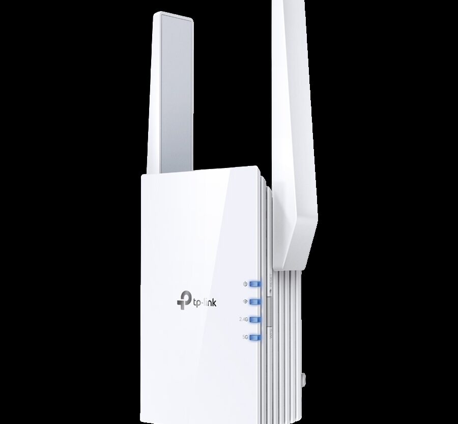 AX3000 Wi-Fi 6 Range ExtenderSPEED: 574 Mbps at 2.4 GHz + 2402 Mbps at 5 GHzSPEC: 2 × External Antennas, 1 × Gigabit Port, Qualcomm 1.0GHz Dual-Core CPU, 1024 QAM, HE160, Wall PluggedFEATURE: Tether App, WPS, Intelligent Signal Light, Access Cont
