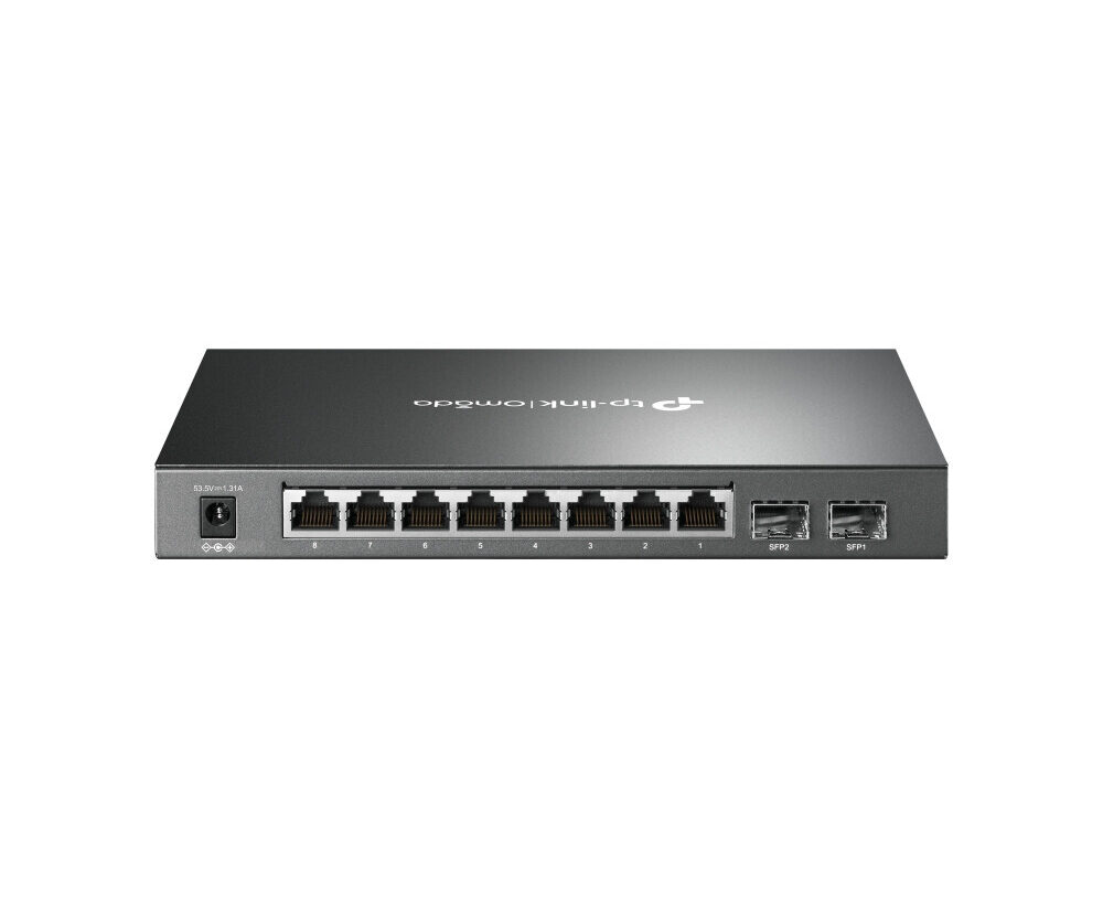 Alternative view of TP-Link 10-port Gigabit PoE+ Smart preklopnik (Switch), 8×10/100/1000M RJ45 ports + 2×SFP ports, metalno kućište (61W)
