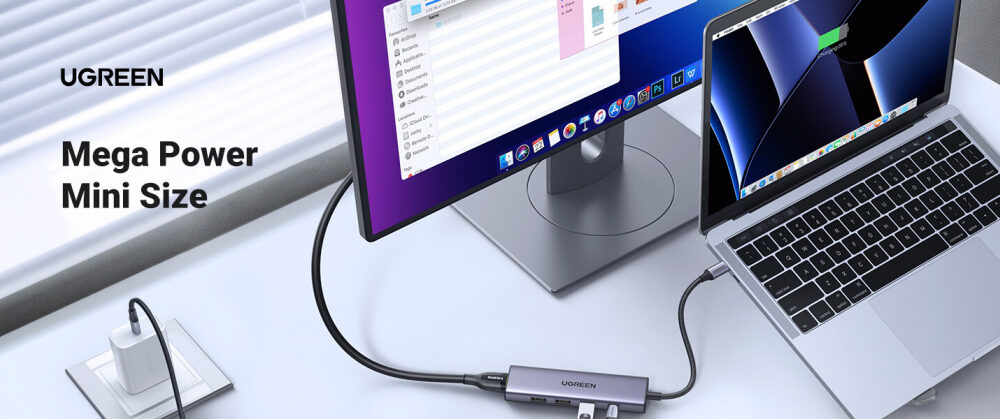 Alternative view of UGREEN 5-portni USB-C HUB 3x USB-A 3.2, 1xUSB-C PD, 1xHDMI 4K 30 fps, sivi