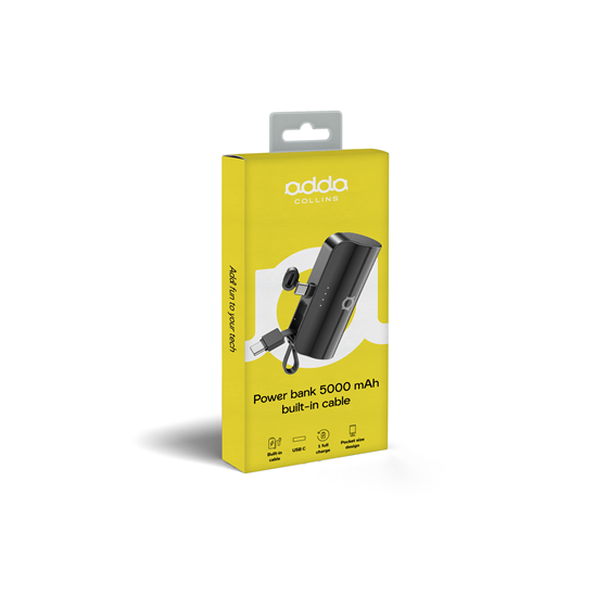 Alternative view of Powerbank Adda Collins PB-003-BK, , 5000 mAh, Type c utor s dodatno integriranim Type C kabelom, crna