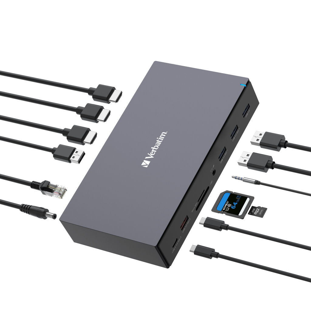 Verbatim CDS-17 portni USB-C Pro Docking Station HDMI do 8K | 2 x HDMI do 4K | 2 x DP | RJ45 | USB-A 3.2 | 2 x USB-A 3.0 | 2 x USB-A 2.0 | USB-C® 3.2 | SD | microSD | Audio | DC napajanje | USB-C Host - Slika 4
