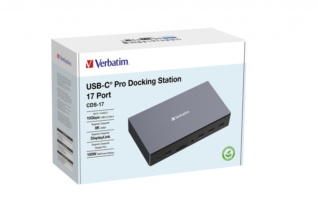 Verbatim CDS-17 portni USB-C Pro Docking Station HDMI do 8K | 2 x HDMI do 4K | 2 x DP | RJ45 | USB-A 3.2 | 2 x USB-A 3.0 | 2 x USB-A 2.0 | USB-C® 3.2 | SD | microSD | Audio | DC napajanje | USB-C Host - Slika 3