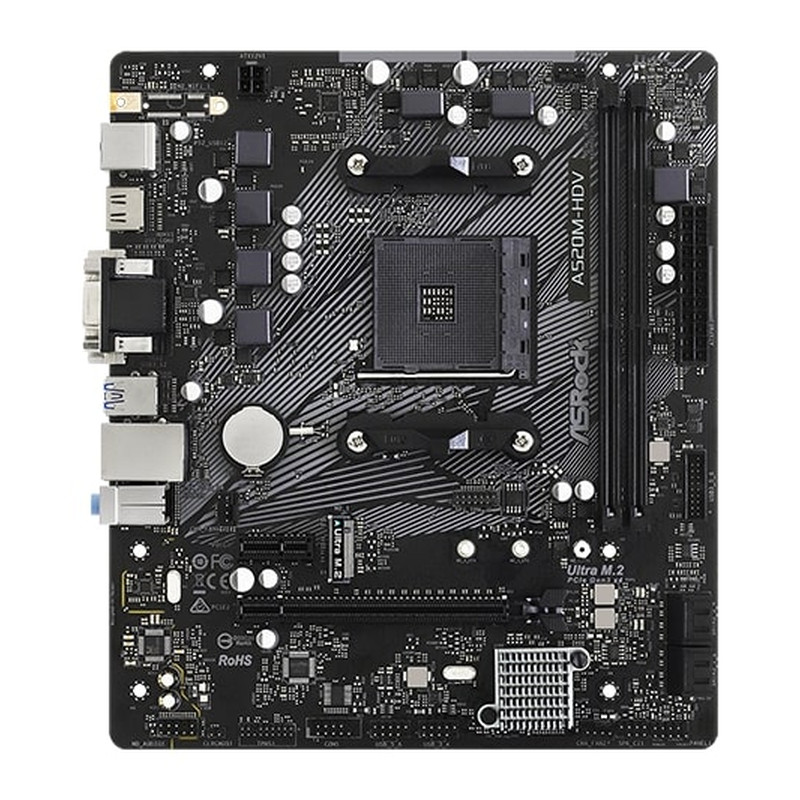 Asrock MB A520M-HDV, S. AM4, 2xDDR4/4733(OC), PCIe 3.0, G-LAN, VGA/DVI-D/HDMI, mATX