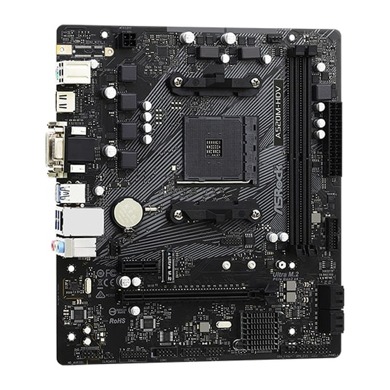 Alternative view of Asrock MB A520M-HDV, S. AM4, 2xDDR4/4733(OC), PCIe 3.0, G-LAN, VGA/DVI-D/HDMI, mATX