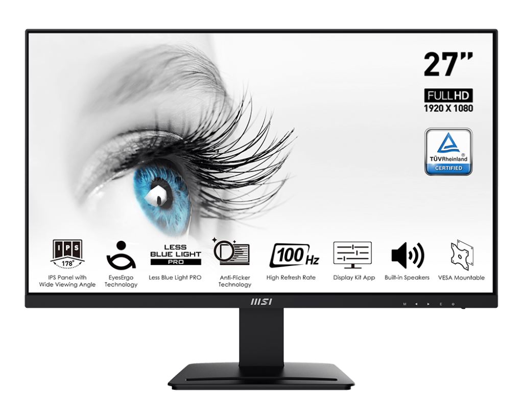 Monitor 27" MSI PRO MP273A FHD, IPS, 100Hz, 1ms, 300cd/m2, zvučnici, crni