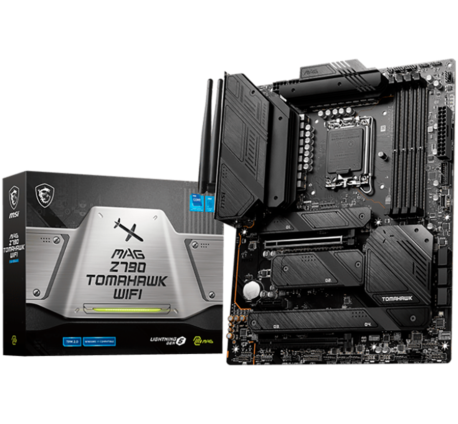 MSI Mainboard Desktop MAG Z790 TOMAHAWK WIFI (LGA 1700, 4x DDR5 max. 128GB, 2x PCI-E x16x16, 1x PCI-E x1, 4x M.2 4.0, 7x SATA, 4x USB 3.2 Gen1, 4x USB 3.2 Gen2 1x USB Type-C 3.2 Gen2, 1x HDMI, 1x DP, 2.5Gbps LAN, Wi-Fi 6E, ATX, Retail)