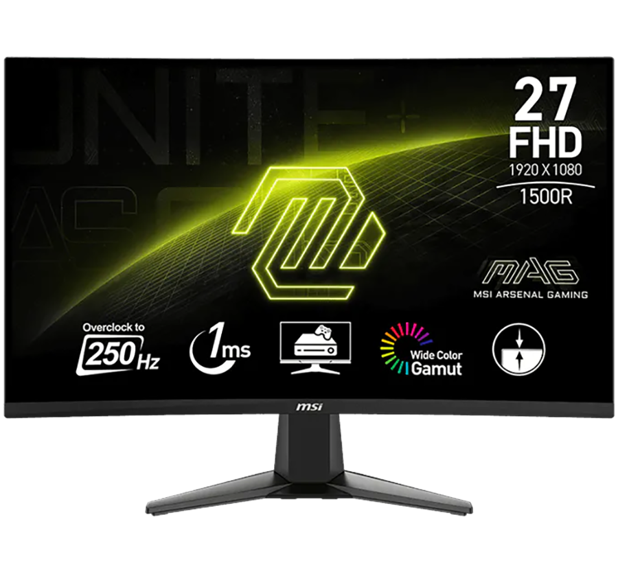MSI MAG 27C6X Gaming Monitor, 27", 1920 x 1080 (FHD), VA, Curve 1500R, 250Hz, 250nits, 1ms, Adaptive-Sync, HDR Ready, 1x DP, 2x HDMI, Tilt