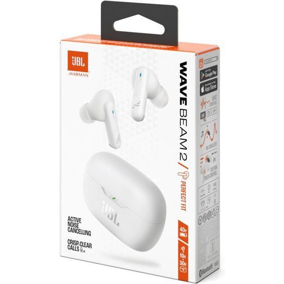 JBL Wave Beam 2, TWS In-Ear, ANC slušalice s mikrofonom, BT5.3 bijele