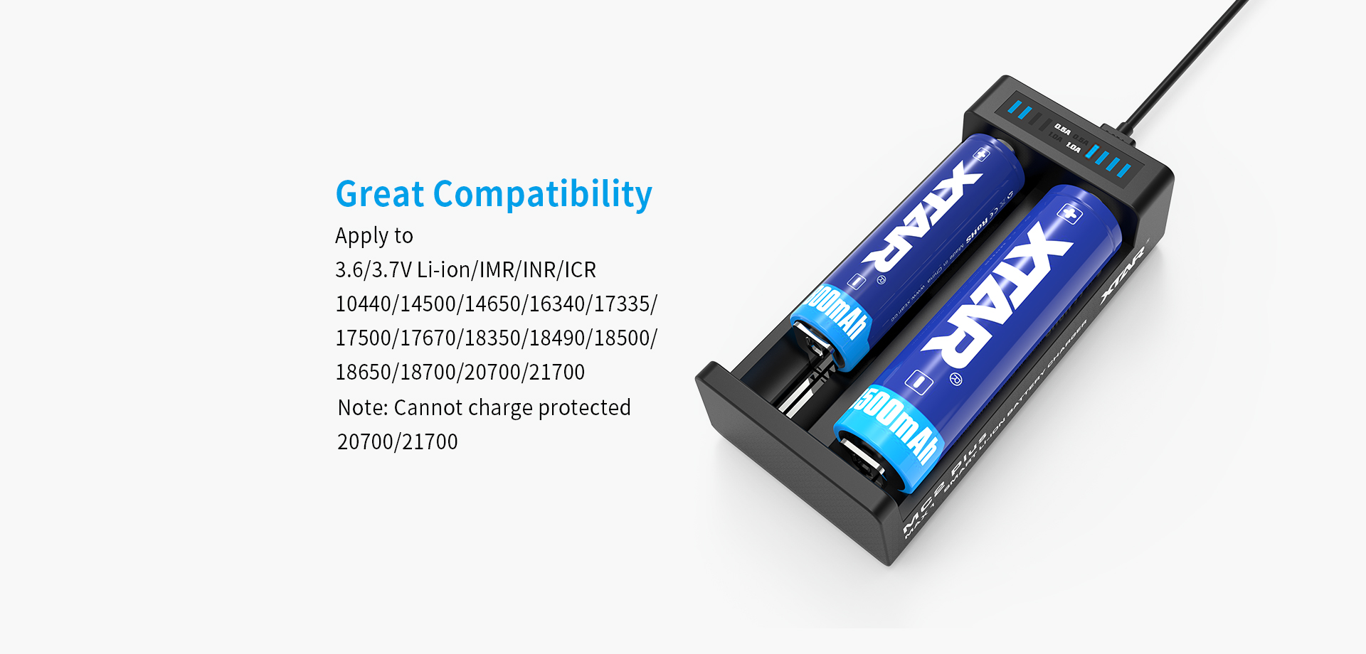 Punjač baterija Li-ion, za 2 komada baterija, USB micro
B 2.0, XTAR MC2 plus