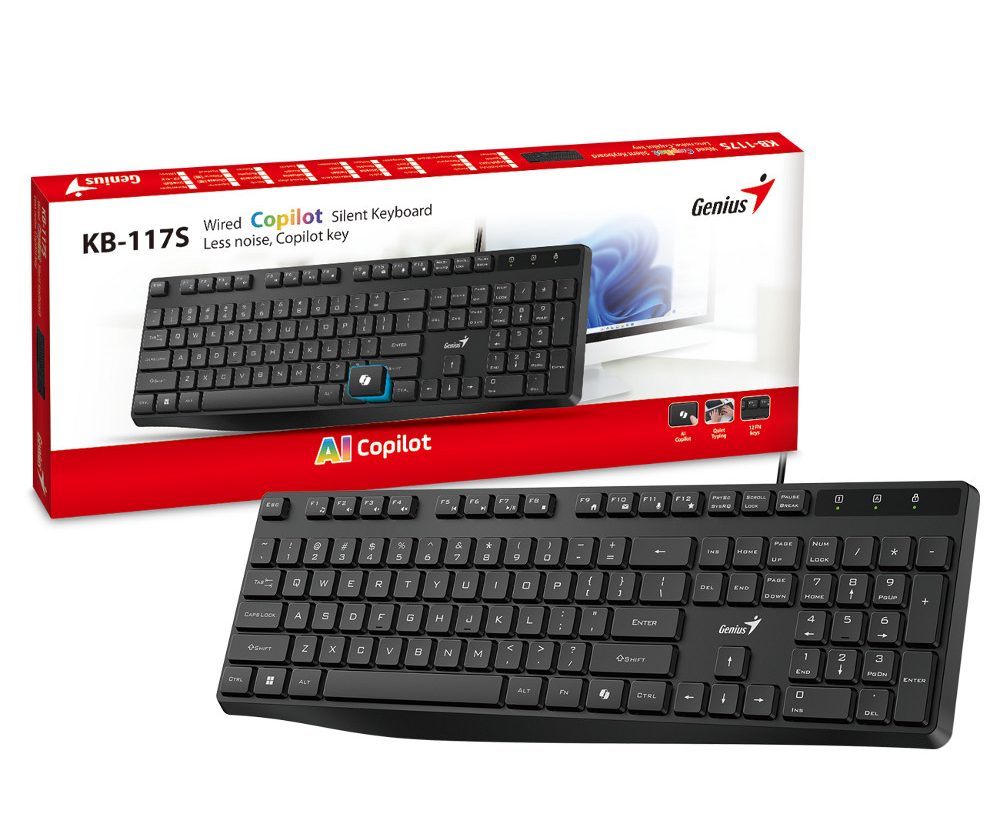 Genius KB-117S, žična tipkovnica, silent, USB