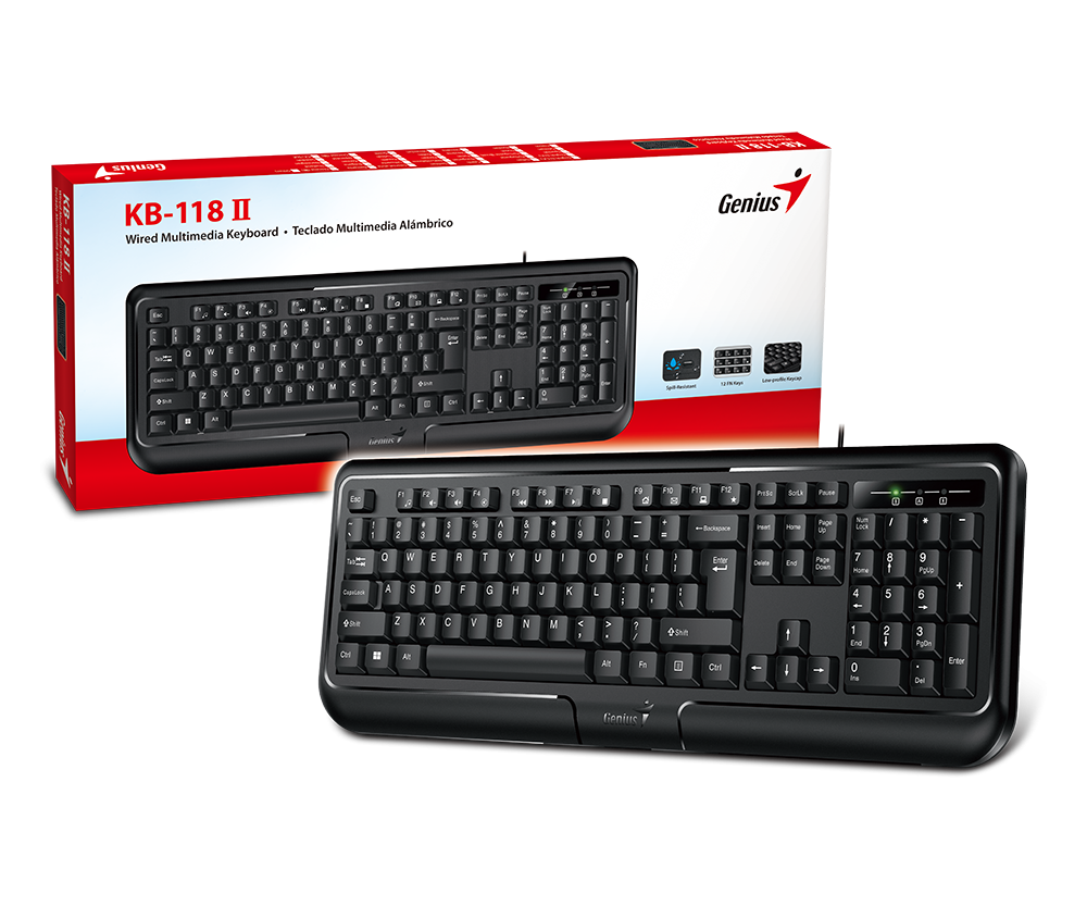 Genius KB-118 V2, žična tipkovnica, USB, crna