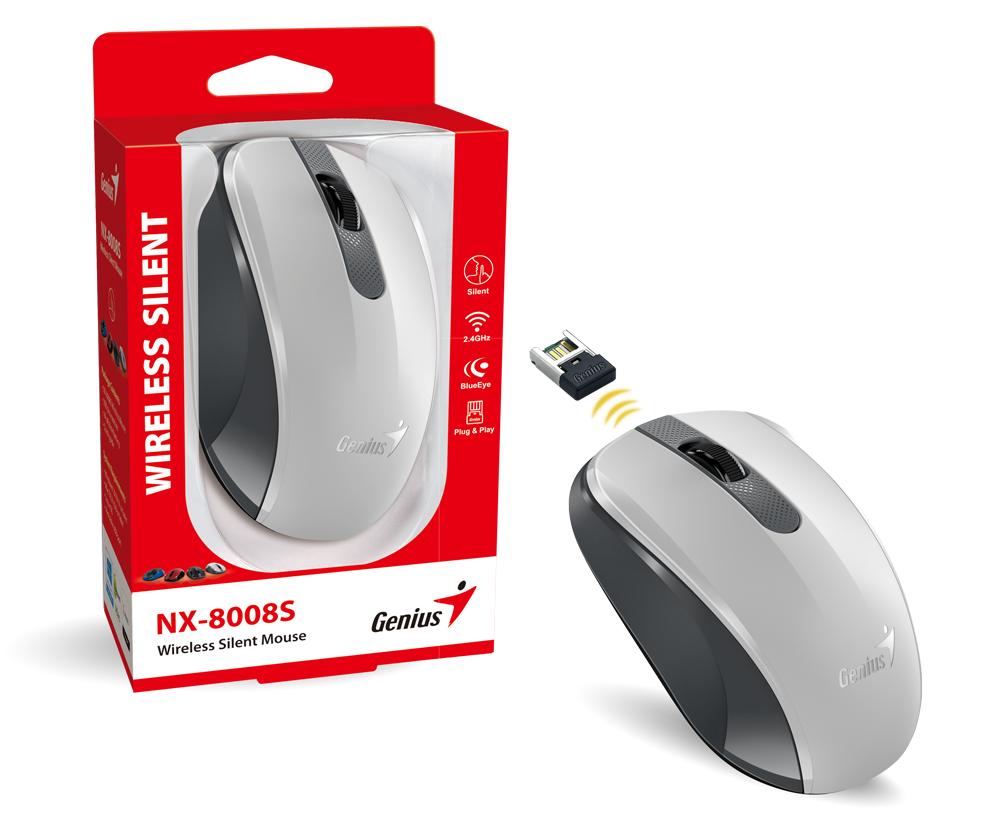 Genius NX-8008S, bežični miš, silent, bijela/siva
