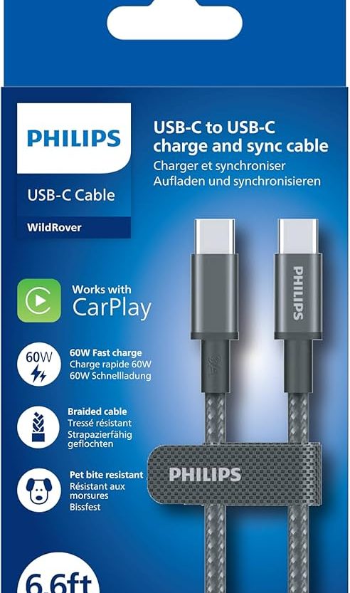 Philips USB-C na USB-C kabel, 2m, 3A, 60W, 480Mbps