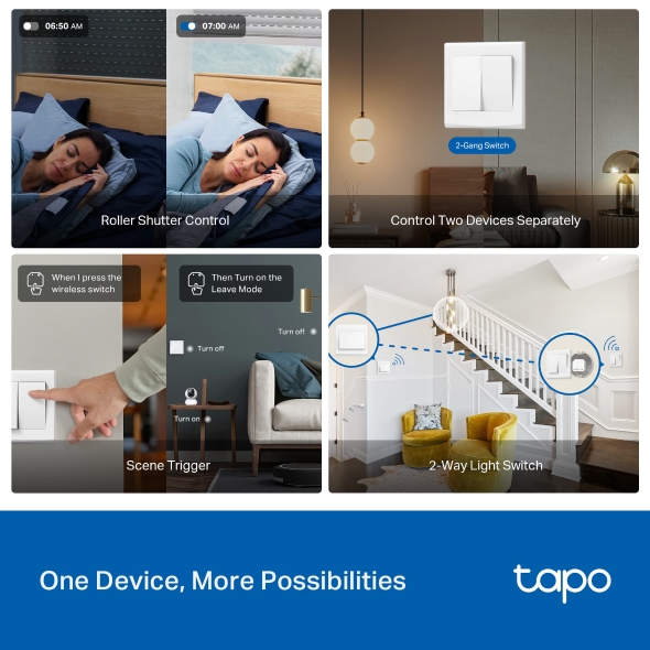 Alternative view of TP-Link Tapo S112 Smart Switch Module  2.4GHz, 802.11b/g/n, Bluetooth, Tapo app, Wi-Fi kontrola, Timer/Schedule postavke, Amazon Alexa/Google Assistant