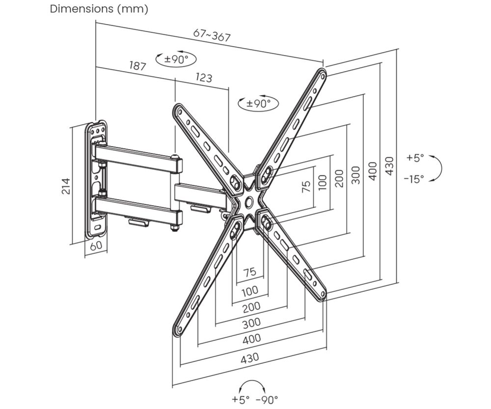 BIT FORCE nagibno-okretni nosač za 3“- 55“ TV s ručkom, do 25kg (SHIELD WMH-55-FM)