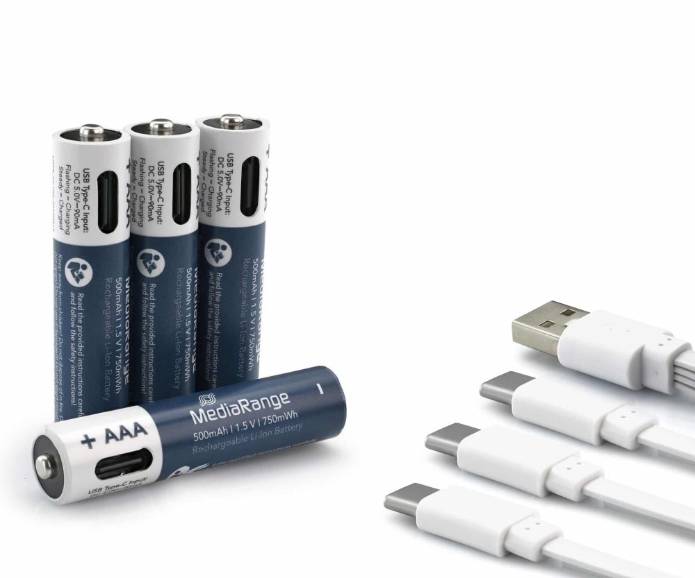 Baterija AA MediaRange punjive AAA USB-C USB-C Li-Ion 1.5V I 500mAh, 4-Pack, MRBAT160
