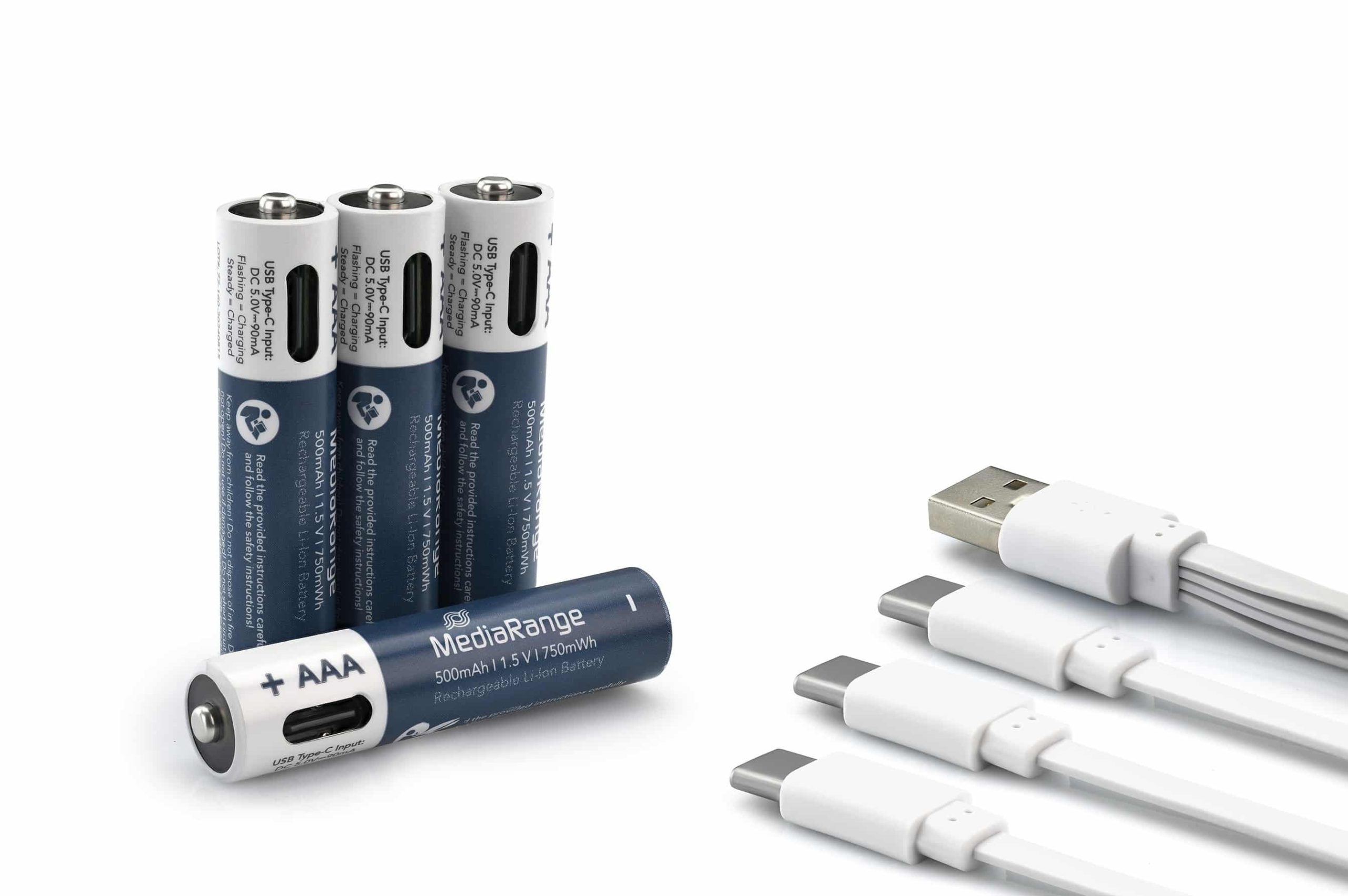 Baterija AA MediaRange punjive AAA USB-C USB-C Li-Ion 1.5V I 500mAh, 4-Pack, MRBAT160