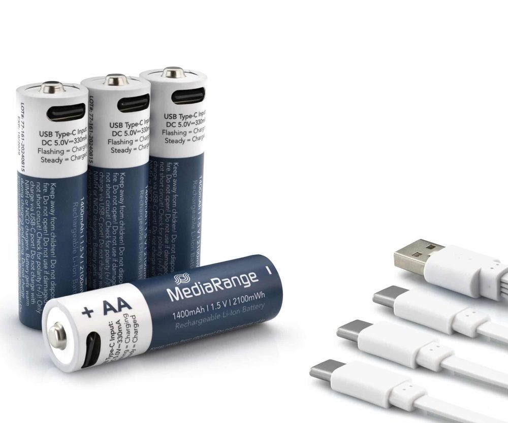 Alternative view of Baterija AA MediaRange punjive AA, USB-C Li-Ion 1.5V I 1400mAh, 4-Pack, MRBAT161
