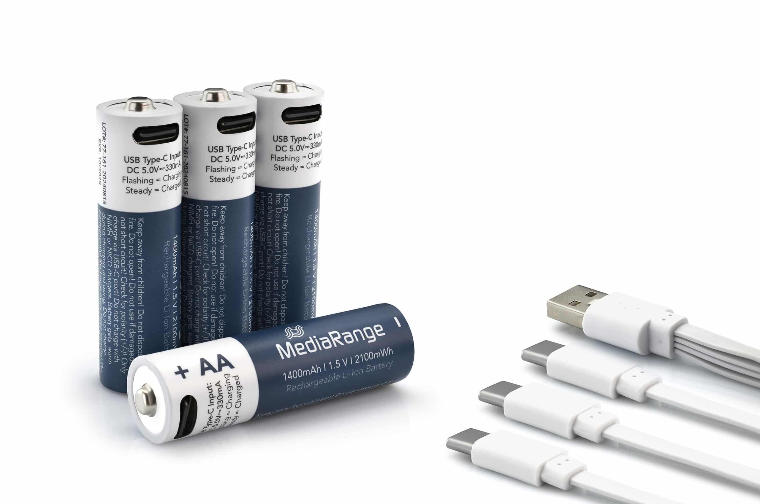 Baterija AA MediaRange punjive AA, USB-C Li-Ion 1.5V I 1400mAh, 4-Pack, MRBAT161 - Slika 2