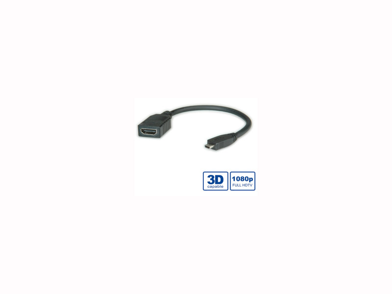 Roline VALUE HDMI High Speed kabel sa mrežom, TIP A (F) - TIP D (M), 0.15m