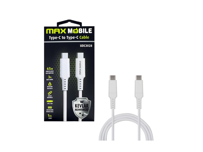Max Mobile kabel type C - type C kevlar white UDC3028 1m QC 3.0