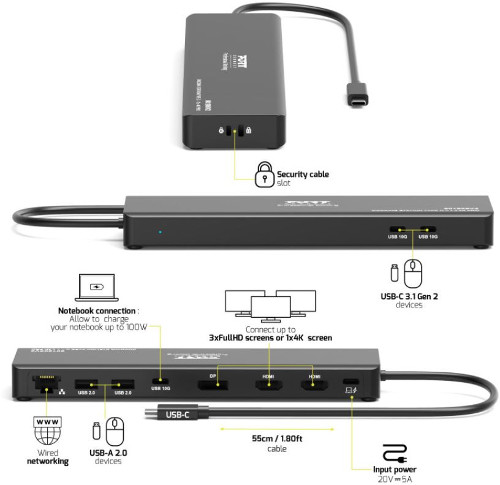Port docking travel  USB-C,1x4K ili 3XFHD, do 100W