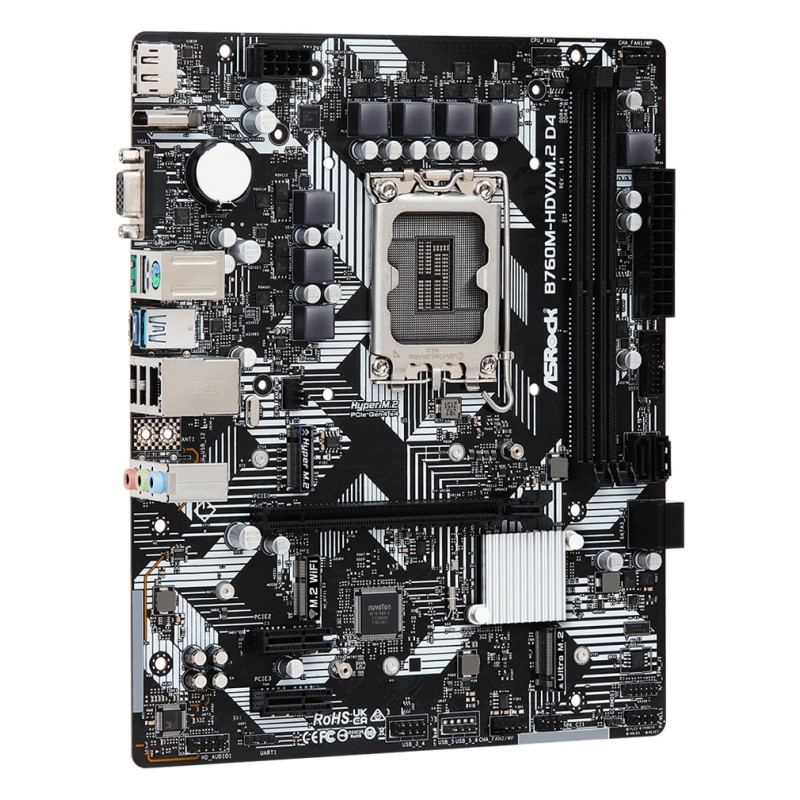 Alternative view of ASRock MB B760M-HDV/M.2 D4, S.1700, 2×DDR4/5333MHz(OC), PCIe 4.0, G-LAN, USB-C, VGA/DP/HDMI, mATX