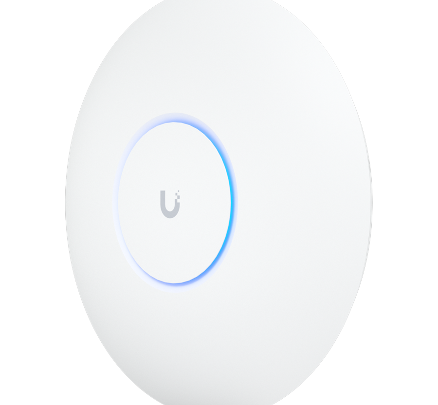UBIQUITI U6 Pro; WiFi 6; 6 spatial streams; 140 m2 (1,500 ft2) coverage; 350+ connected devices; Powered using PoE; GbE uplink.