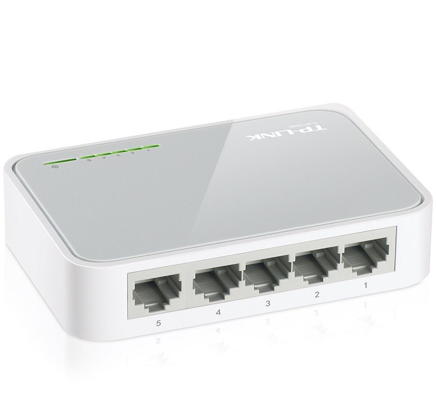 Alternative view of Switch TP-Link TL-SF1005D, 5-Port RJ45 10/100Mbps desktop switch, Fanless, Auto Negotiation/Auto MDI/MDIX, Plastic case