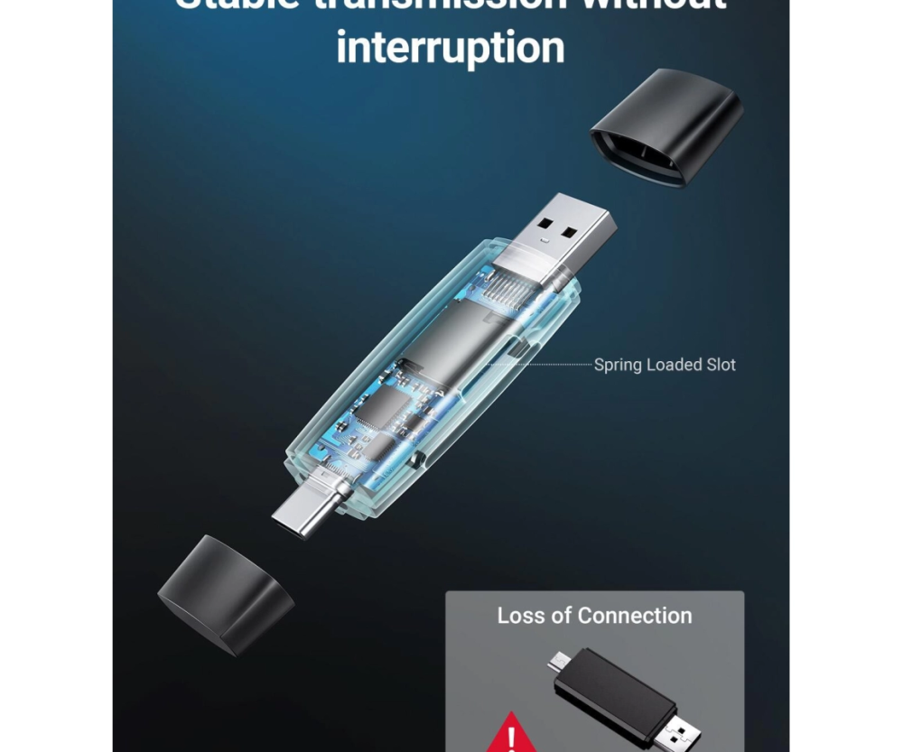 Alternative view of UGREEN čitač memorijskih kartica USB-C + A, TF/SD kartice, crni
