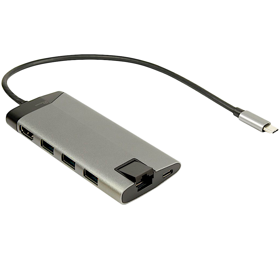 Inter Tech USB Type C docking station with 3x USB 3.0 Type A, 4K HDMI, RJ45 gigabit network connection, card reader for Micro SD, and much more