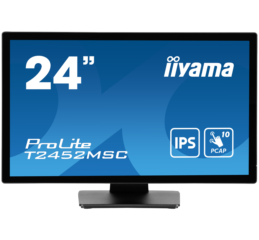 IIYAMA Monitor LED PROLITE T2452MSC-B1 24” PCAP multi-touch edge-to-edge glass and anti fingerprint coating IPS Full HD 400 cd/m2 HDMI DP Speakers