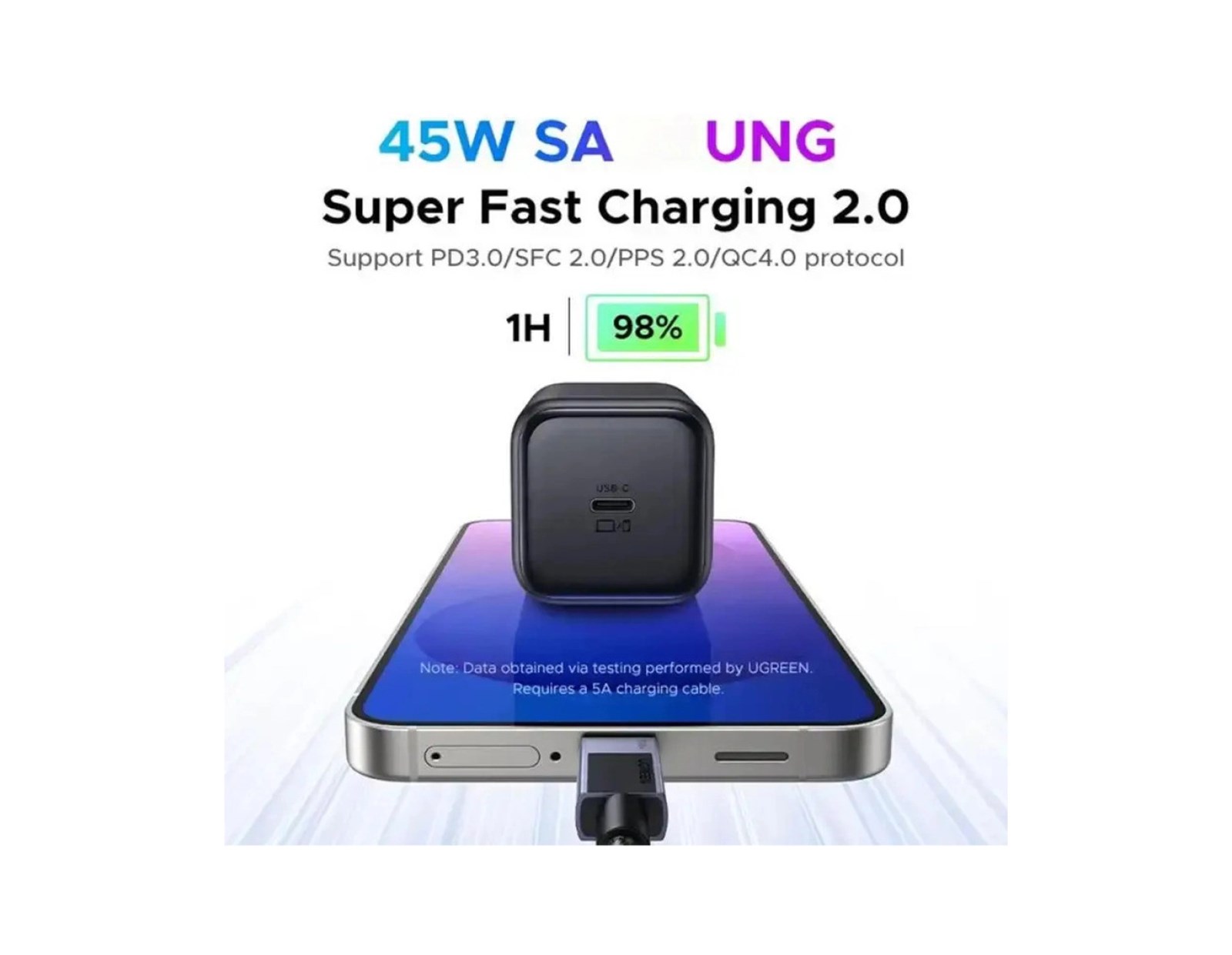 UGREEN 45W zidni punjač, USB-C GaN, Quick Charge, crni - Slika 2