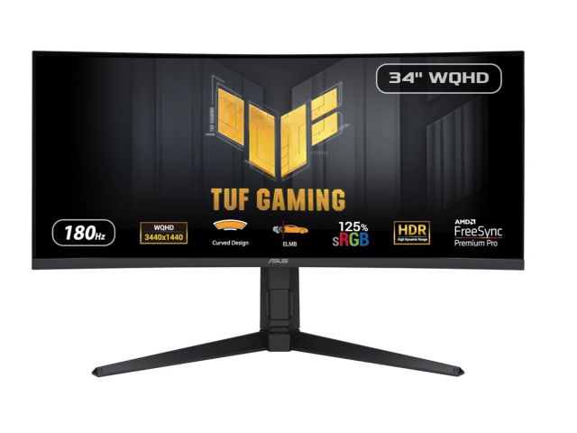 Monitor ASUS TUF Gaming VG34VQL3A, 34" VA, WQHD 3440x1440px, 180Hz, 1ms, HDR400, FreeSync, 2xHDMI, 2xDP, zvučnici, zakrivljen