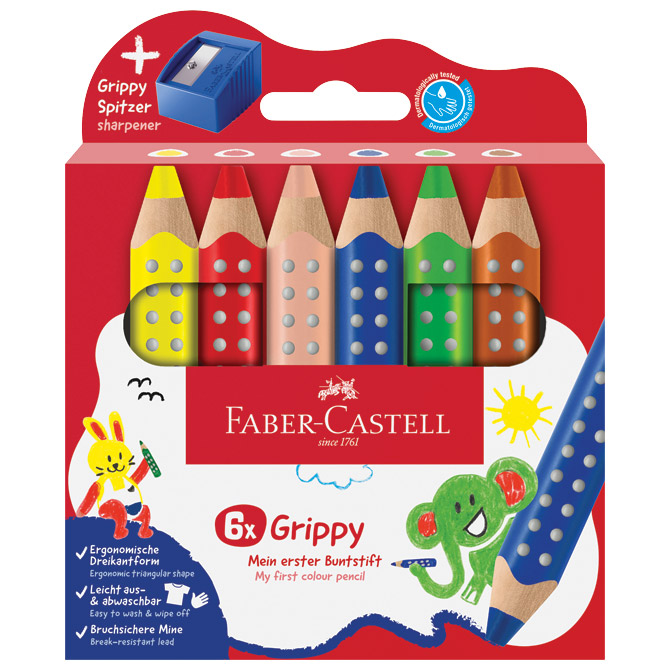 Boje drvene 6boja Jumbo XXL Grippy 3u1+šiljilo Faber Castell 110635 blister