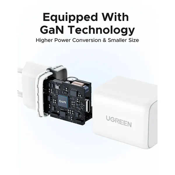 Alternative view of UGREEN zidni punjač 20W, 1×USB-C, GaN, bijeli