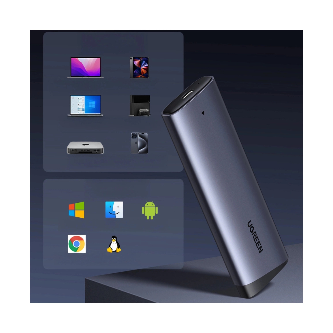UGREEN vanjsko kućište CM767, SSD M.2 2230-2280 B&M-Key, NVMe, USB C 3.2, 10 Gbps, srebrno - Slika 3