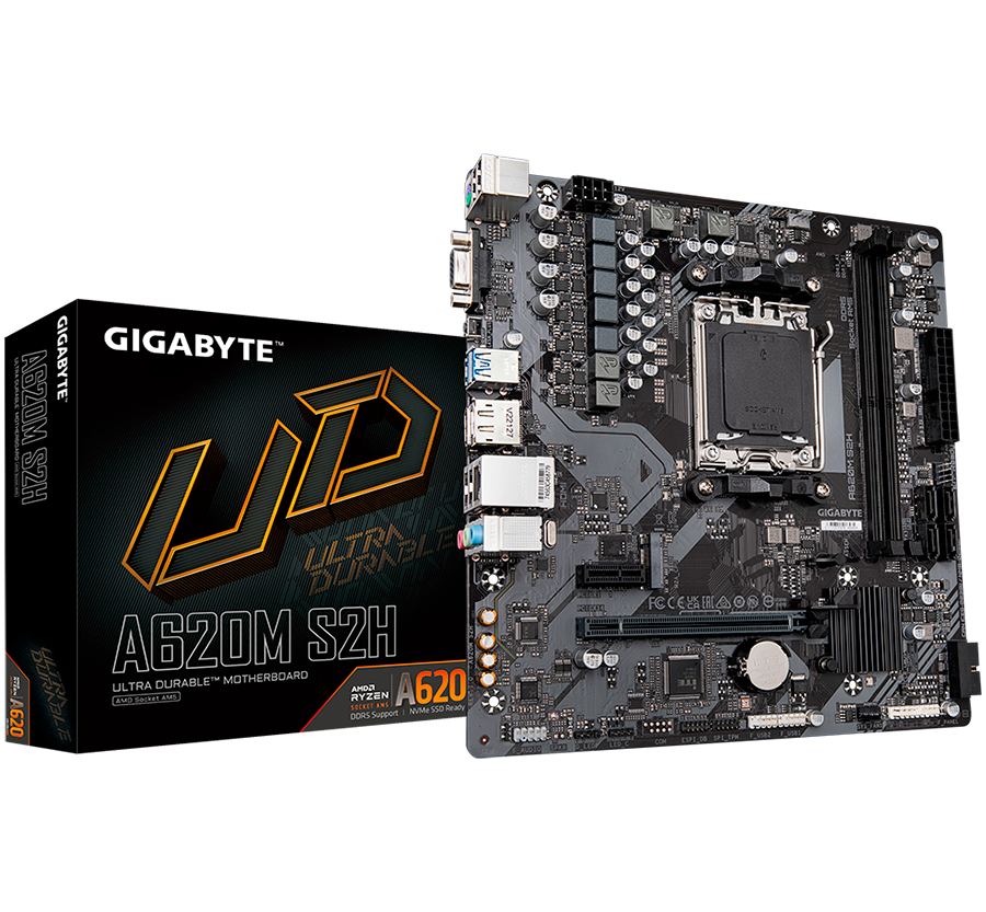GIGABYTE Mainboard Desktop A620M S2H AM5 2 x DDR5 4 x SATA 1 x D-Sub 1 x DisplayPort 1 x HDMI port Micro ATX