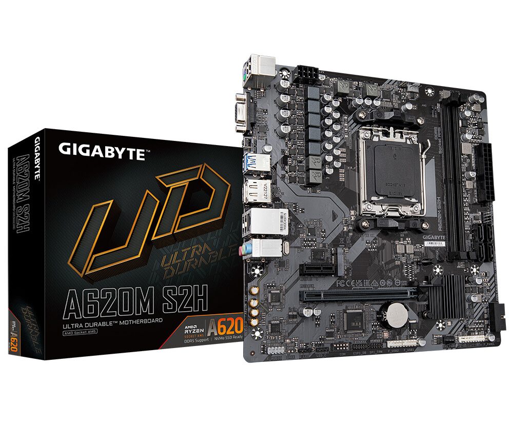 GIGABYTE Mainboard Desktop A620M S2H AM5 2 x DDR5 4 x SATA 1 x D-Sub 1 x DisplayPort 1 x HDMI port Micro ATX