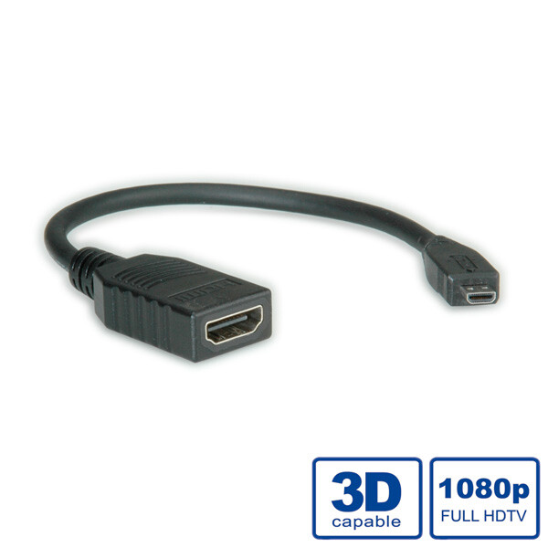 Alternative view of Roline VALUE HDMI High Speed kabel sa mrežom, TIP A (F) - TIP D (M), 0.15m